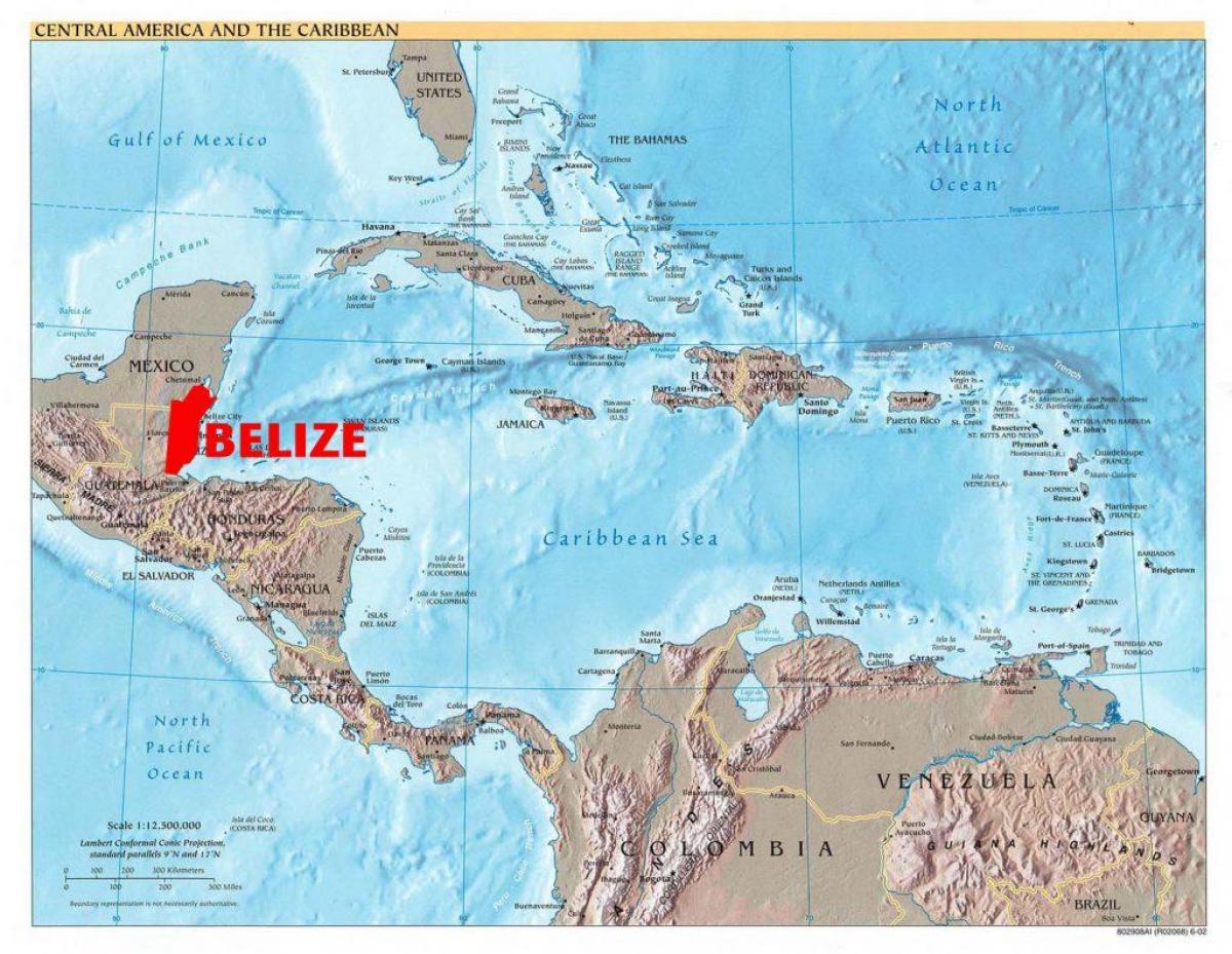 Kaart van Belize centraal-amerika