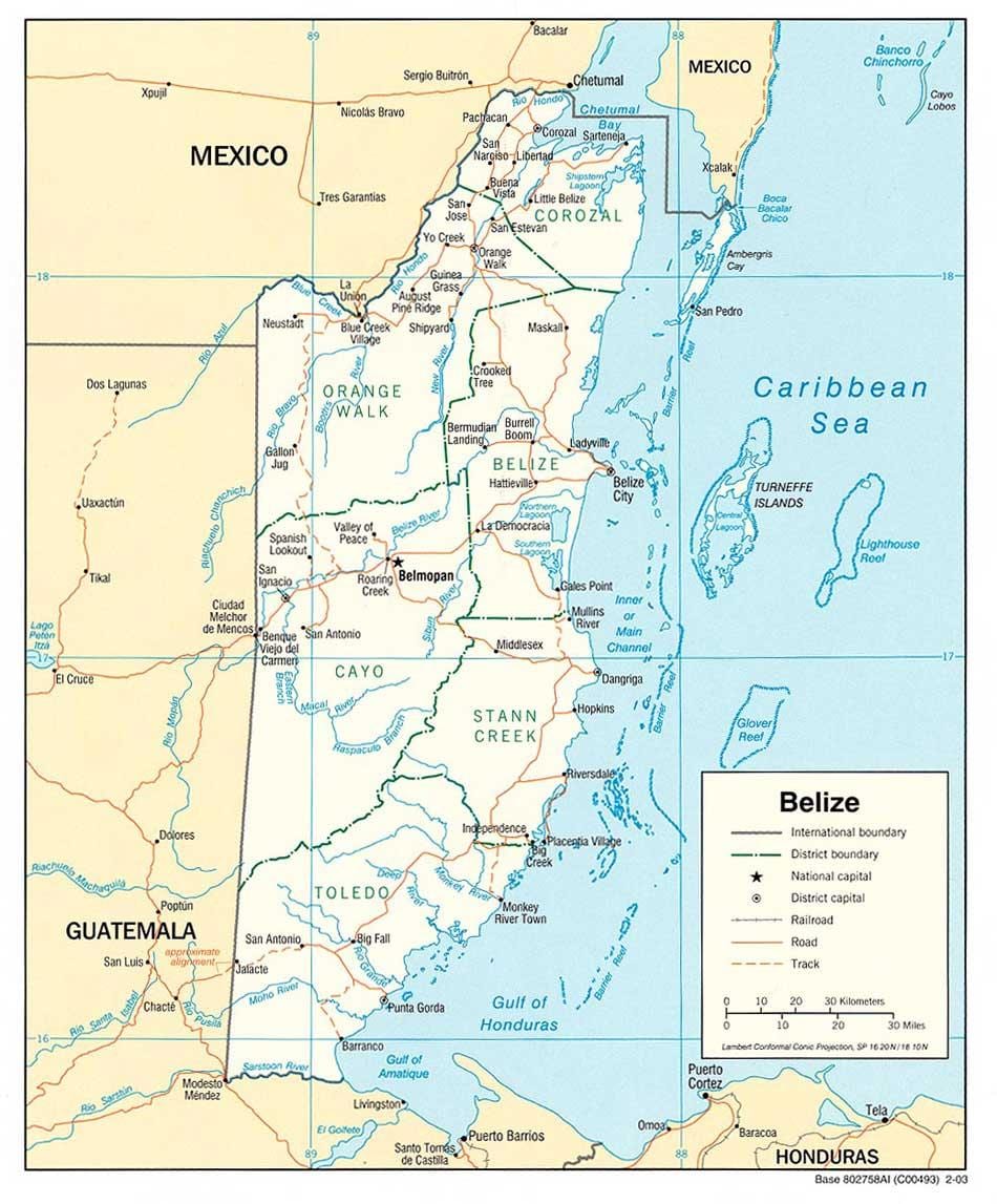 Belize rivieren kaart