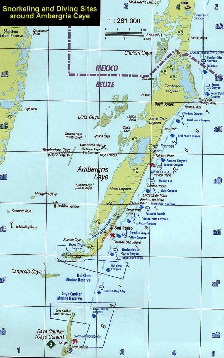 Kaart van Belize snorkelen