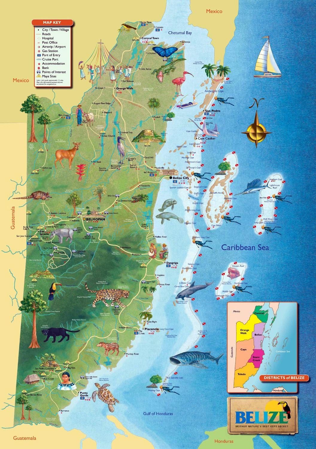Kaart van Belize watervallen