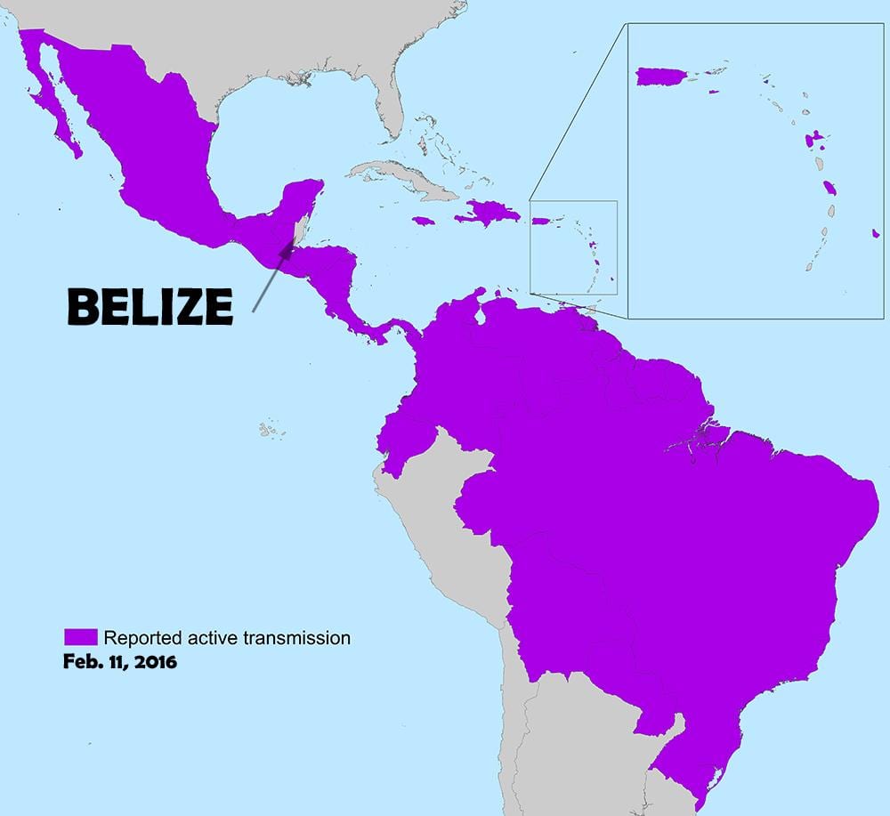 Kaart van Belize zika