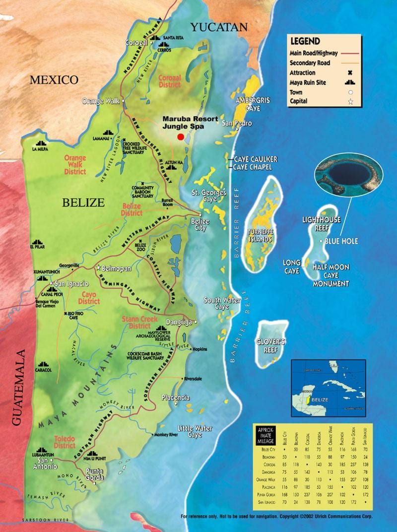 Kaart van tobacco caye in Belize