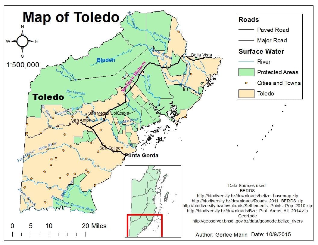 kaart van toledo district, Belize