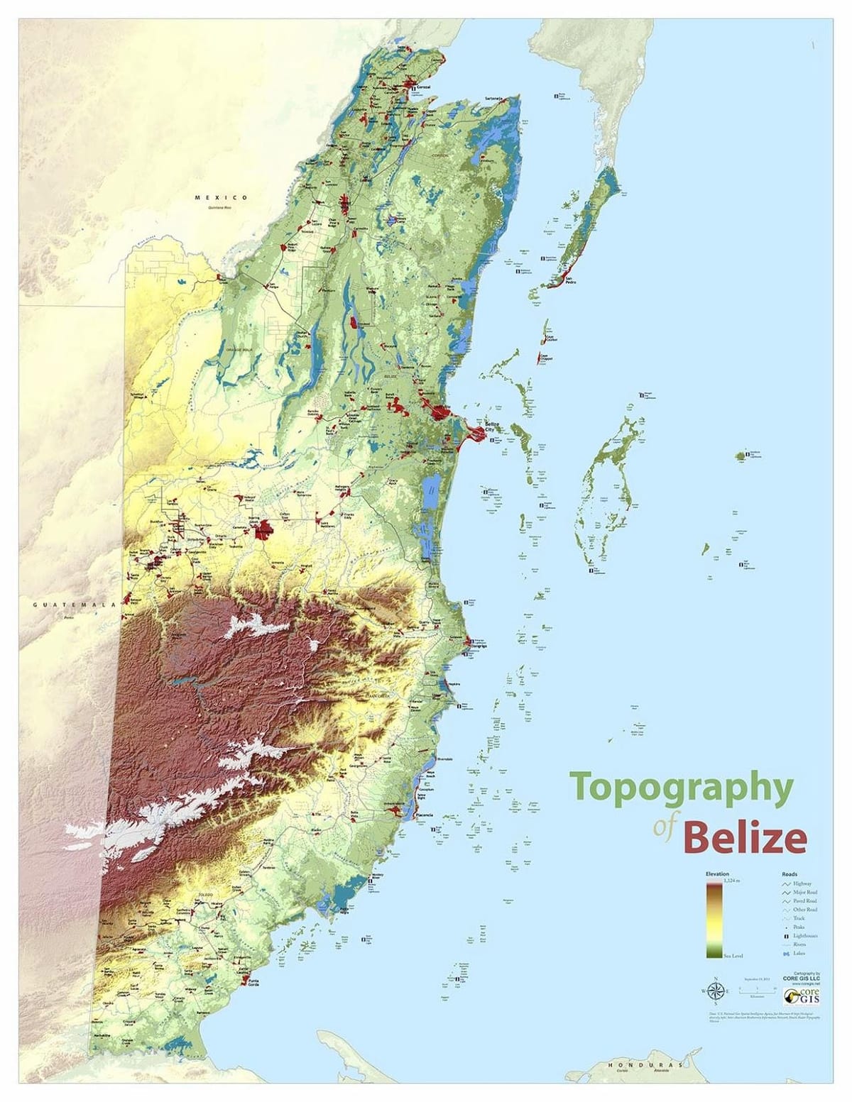 Kaart van de topografische Belize