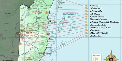 Kaart van Belize piramides