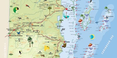 Kaart van Belize punten van belang